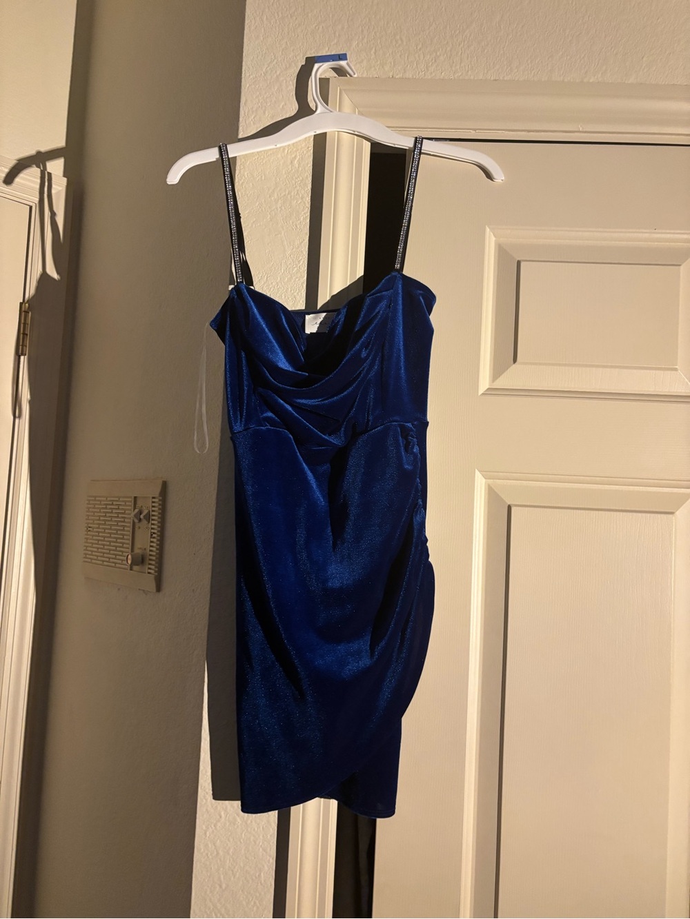 American threads blue Velvet Cowl Neck Slip Dress